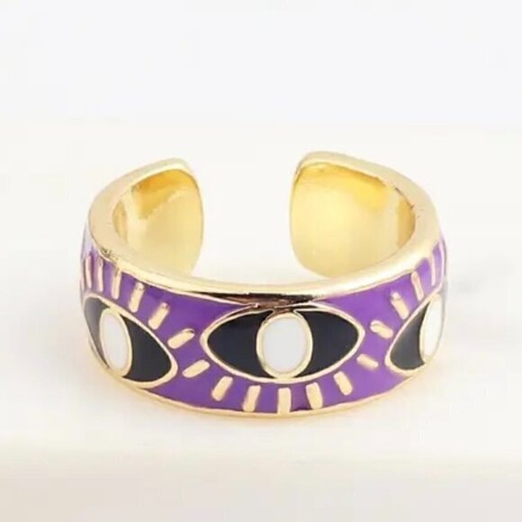 Evil Eye Enamel and Copper Adjustable Ring #1209 PURPLE - Picture 5 of 11